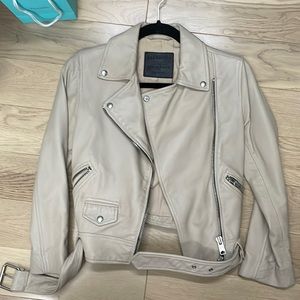 Classic cream All Saints leather motor jacket with belt